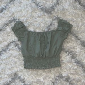 NWOT Shein Puff Sleeve Tie Front Short Sleeve Crop Top